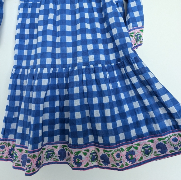 SZ Blockprints Tuckernuck Priya Dress London Blue Gingham Sz S Beachy Boho - Picture 7 of 14